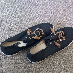 Sperry Black Canvas Sneakers with Tan Laces